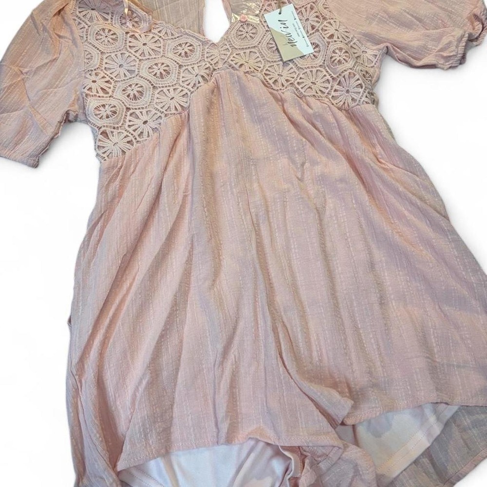 Boho Lace-Trim Romper in Dusty Pink